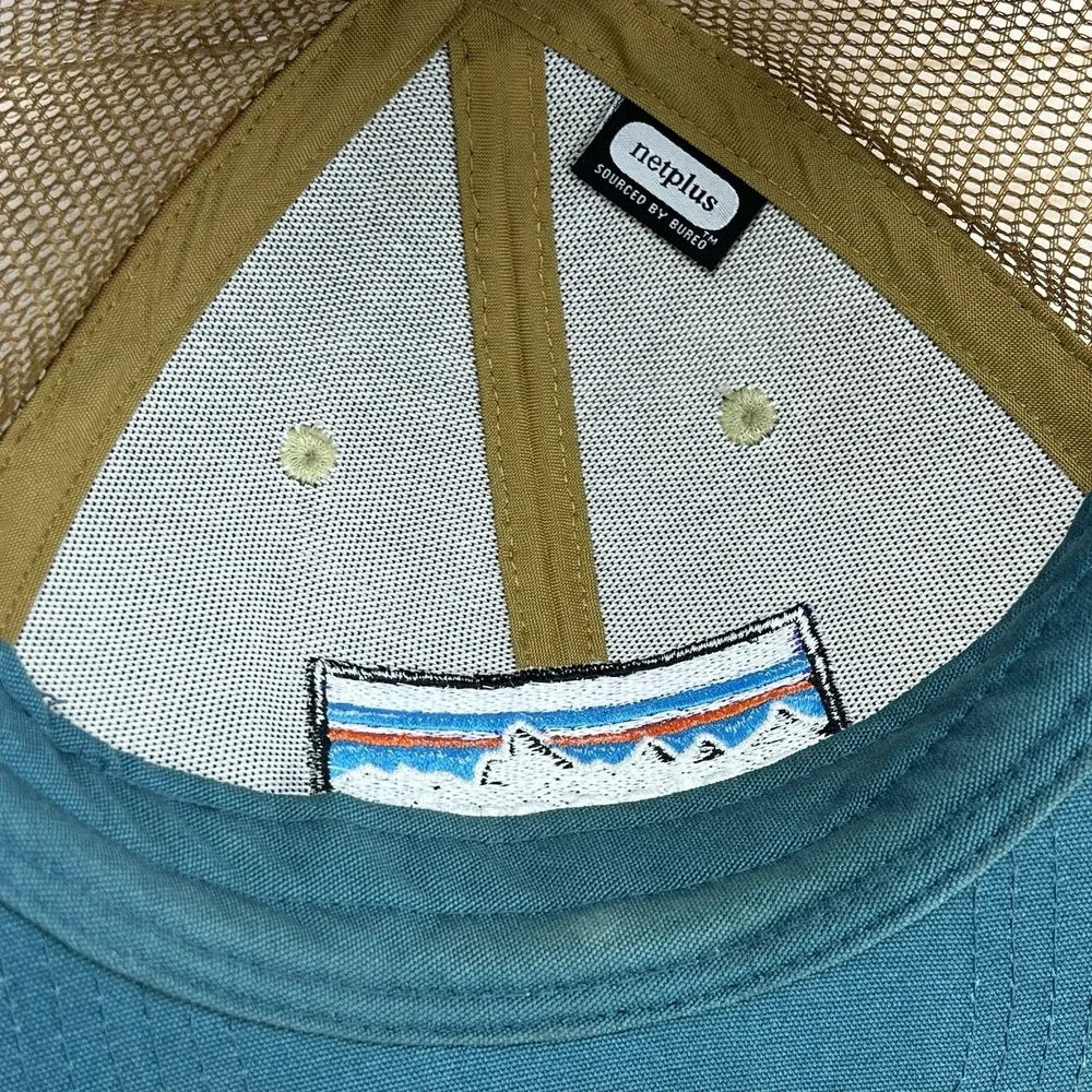 Patagonia Men's Trucker Hat‎ Cap Blue Tan Snap Back Classic Fit Embroidered Logo